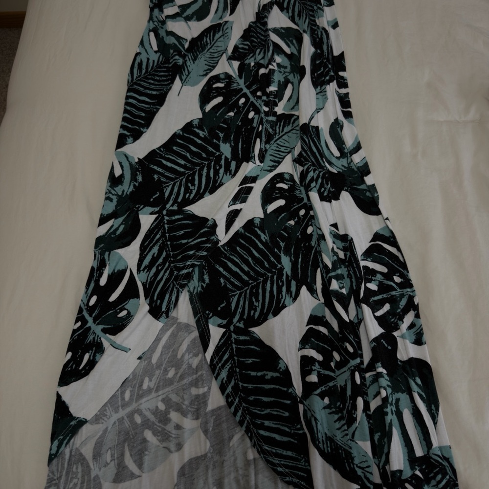 Tropical Leaf Print Maxi Skirt